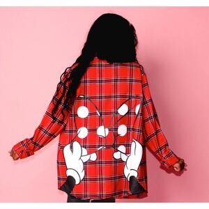 NWOT Disney Parks Cakeworthy Minnie Mouse Hands Bow Red Plaid Flannel XXL